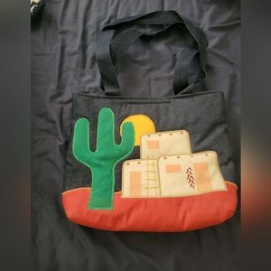 Southwestern Padded Cactus & House  Denim Tote Bag